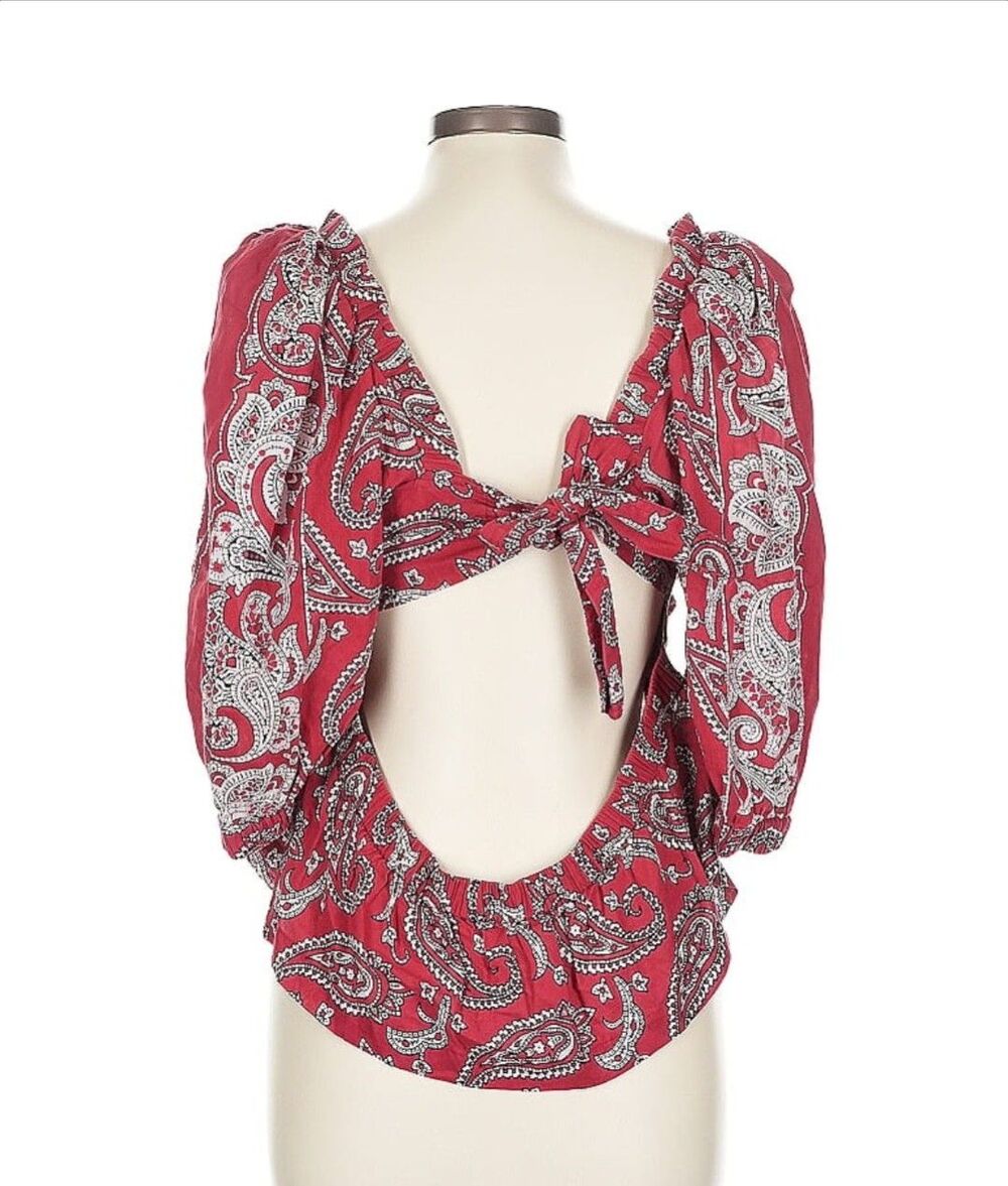 SEA New York Red Paisley Bandana Embroidered Open Back Theodora Top Size L - Picture 7 of 10